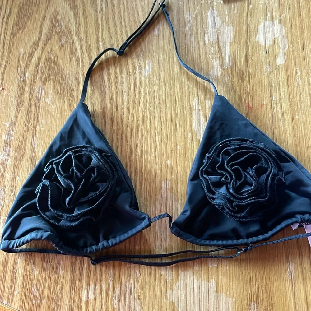 NWT Zara black rose flower bikini top Medium